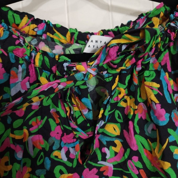 Tanya Taylor Womens Top Isla Painterly Puff Lantern Sleeve Multicolor Blouse M - Picture 5 of 12